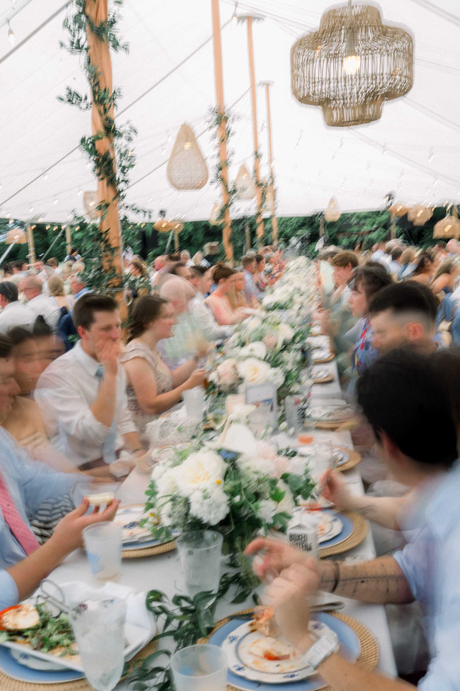 Trending blurry photography style for wedding reception table