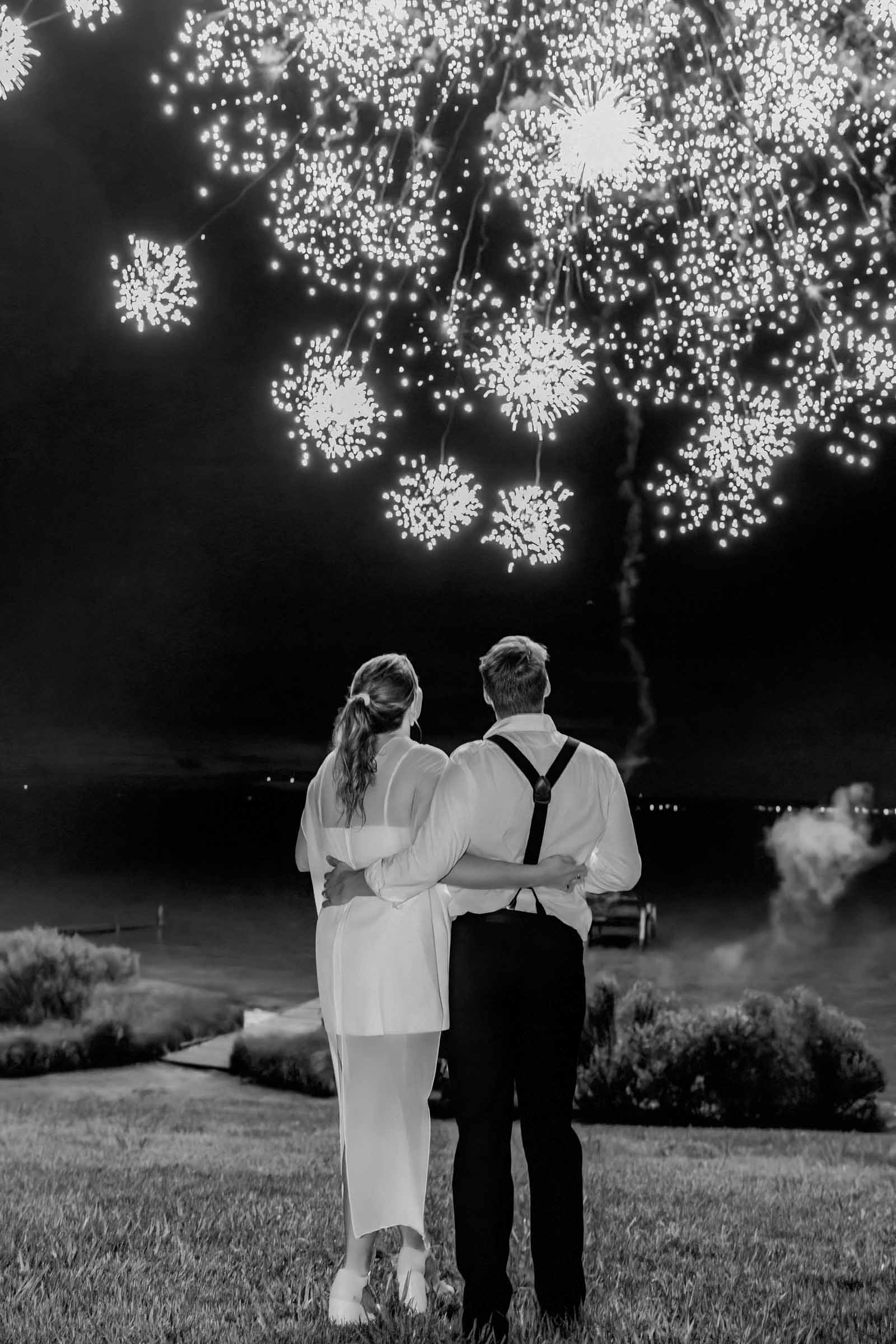 Wedding fireworks over the Rappahannock River in Virginia