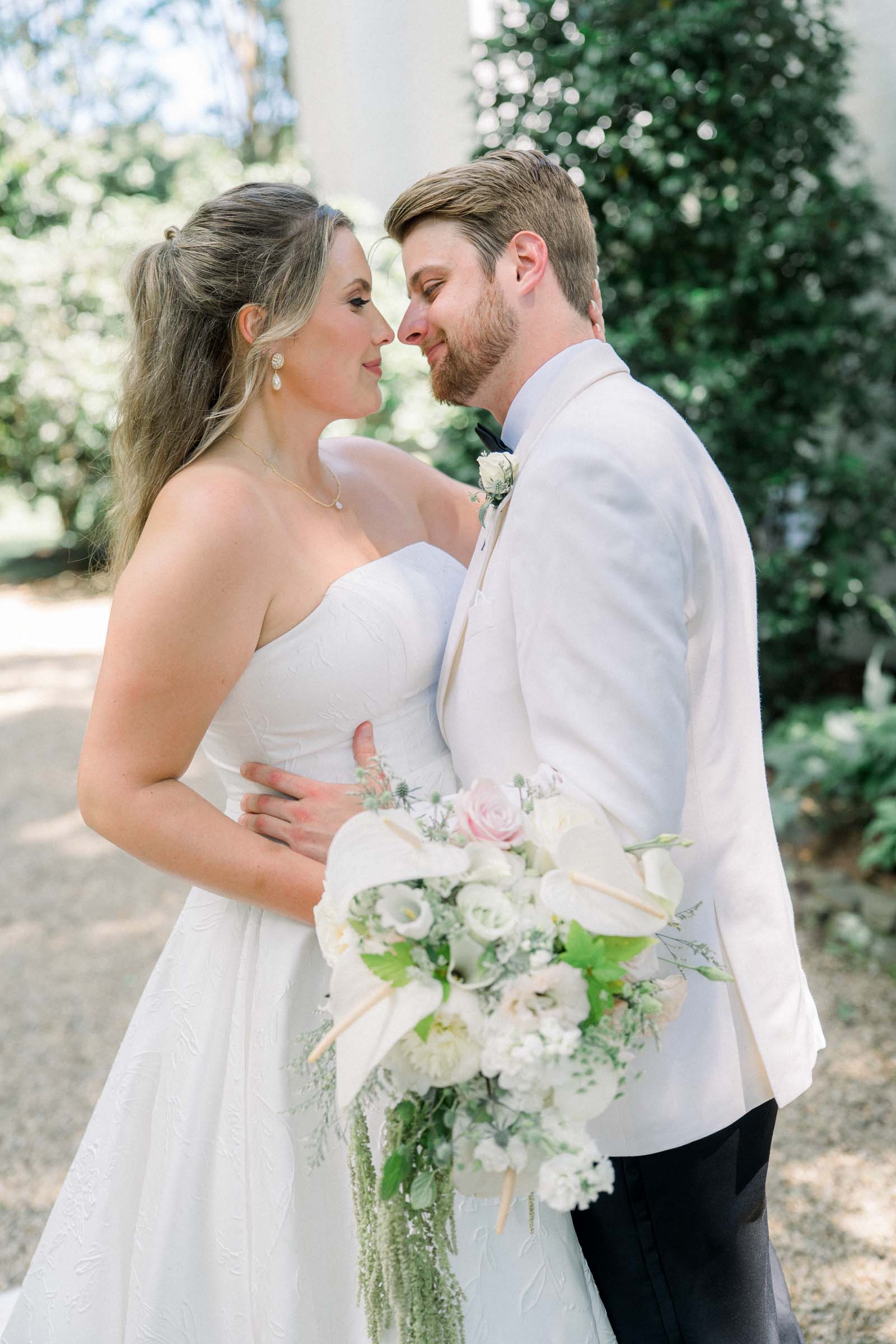 Bride and groom having a wedding day portrait moment