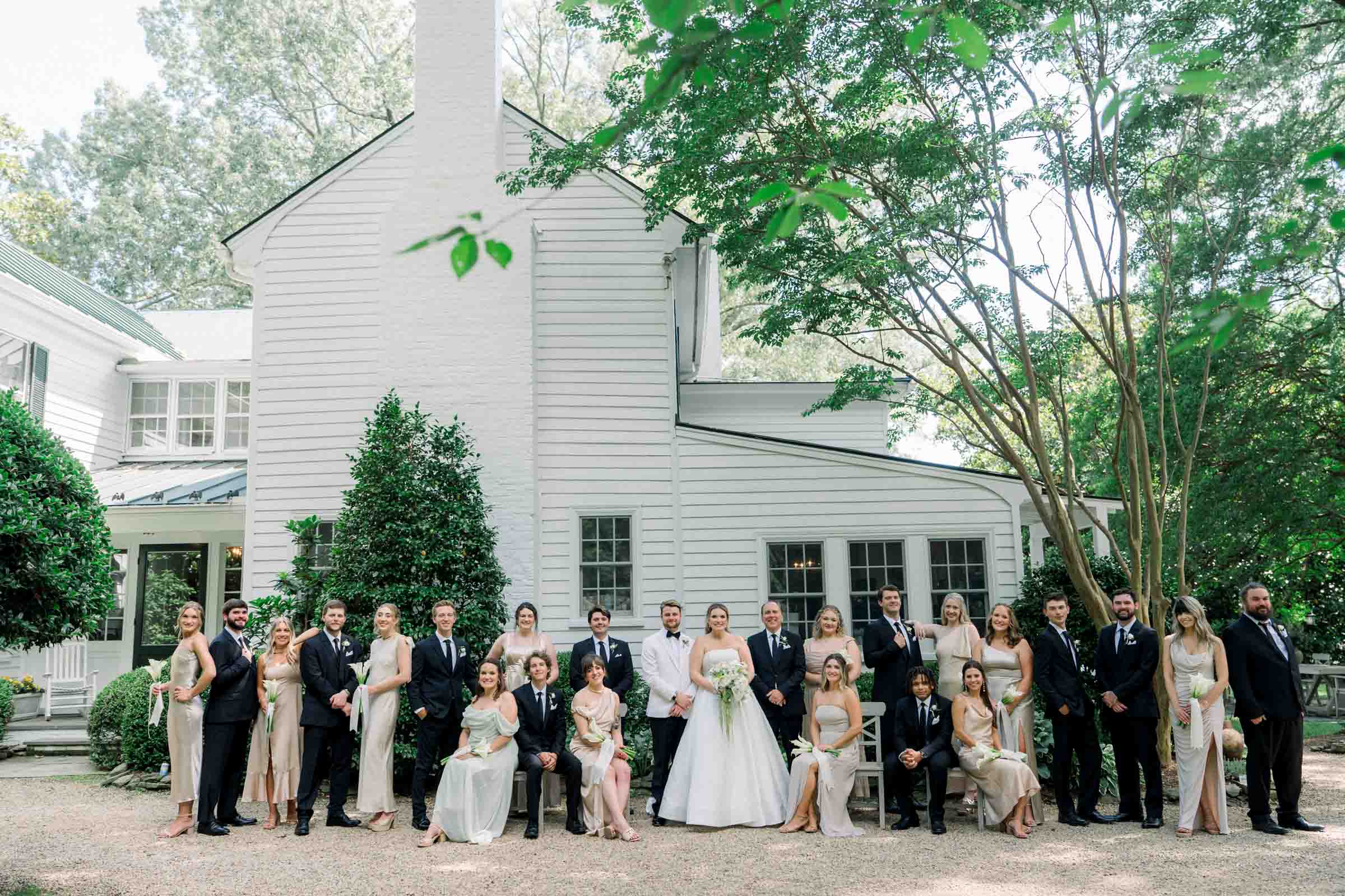 Classic wedding party with unique seated poses
